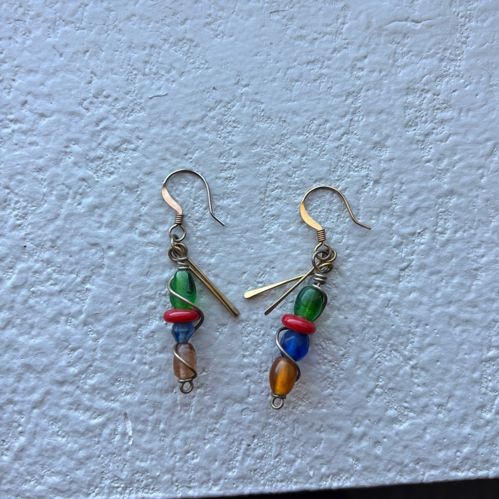 Gold Beaded Dangly Earrings